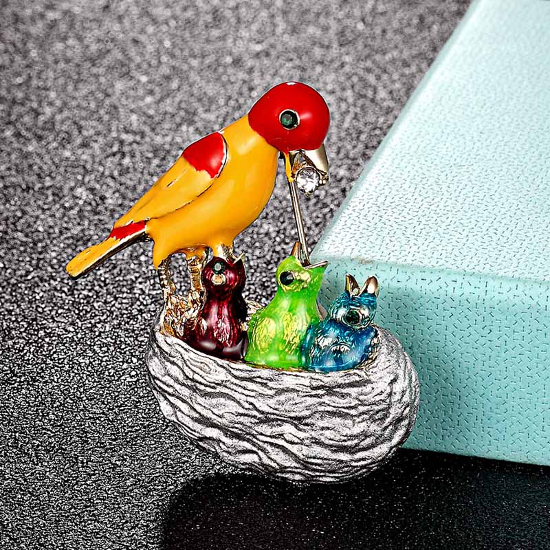 Men Accessories Bouquet - Zlxgirl Emaliowane Broszki z Ptakami Męska