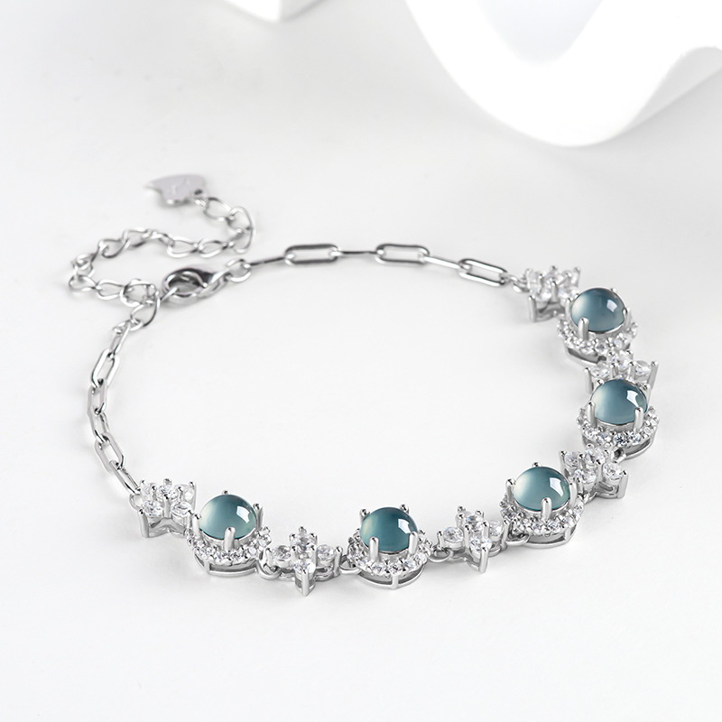 Men Accessories Fashion - Niebieska bransoletka z jadeitu mianmarskiego, naturalny